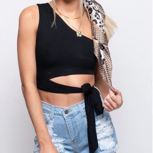 Henri girl one shoulder black wrap top
